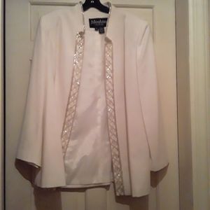 Mosshita Womens White with gold beaded open front design lined Suit jacket 18